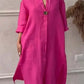 Women's Casual Button-Up Linen irt Long Ne round Color Blo  Pet Clothing Accories