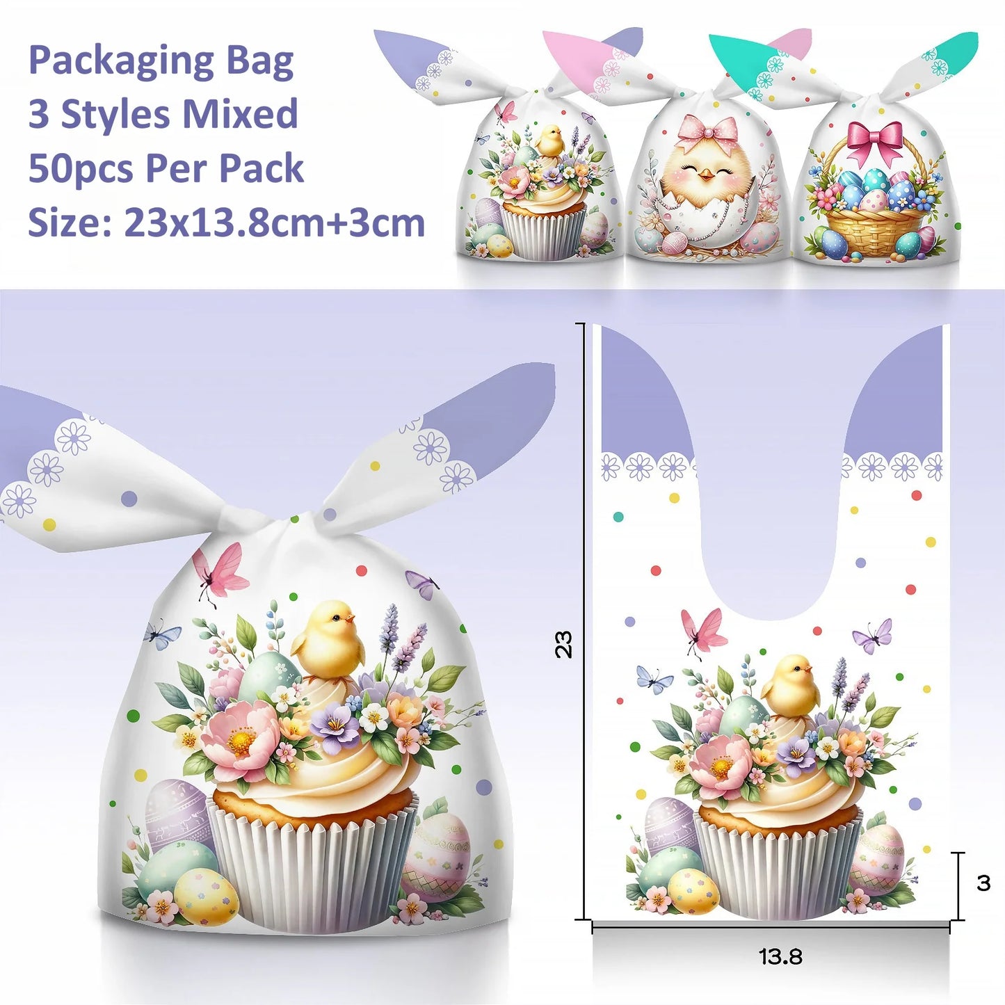 50pcs Cute Rabbit Ear Candy Bags Easter Party Gift Cookie Chocolate Packaging Bag 2025 Happy Easter Party Decoration Supplies