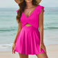 Women's One-piece Sexy Fashionable Ruffle Cross Hollow Out Skirt Beach Solid Color Block Swimsuit With Chest And No Steel