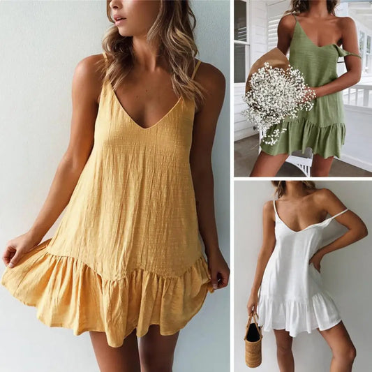 Girl Dress Chic Willowy Summer Dress Spaghetti Strap Lady Dress  V Neck Summer Dress for Home