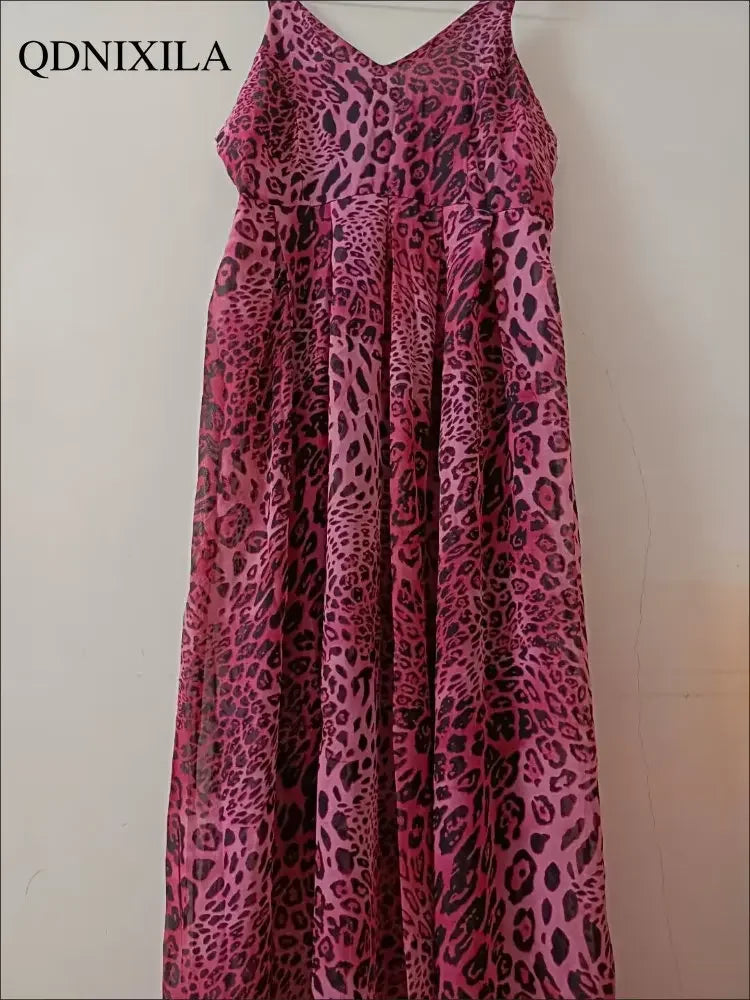 Dresses for Women 2024 New in Summer Dress Fashion and Sexy Leopard Print V-neck Suspender Long Dresses Elegant Party Dresses