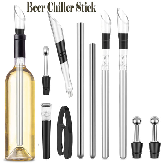 Wine Cooling Rod Stainless Frozen Stick Beer Chiller Stick Ice Wine Cooler 4 in 1 Wine Cooling w/ Wine Pourer Stopper Cutter