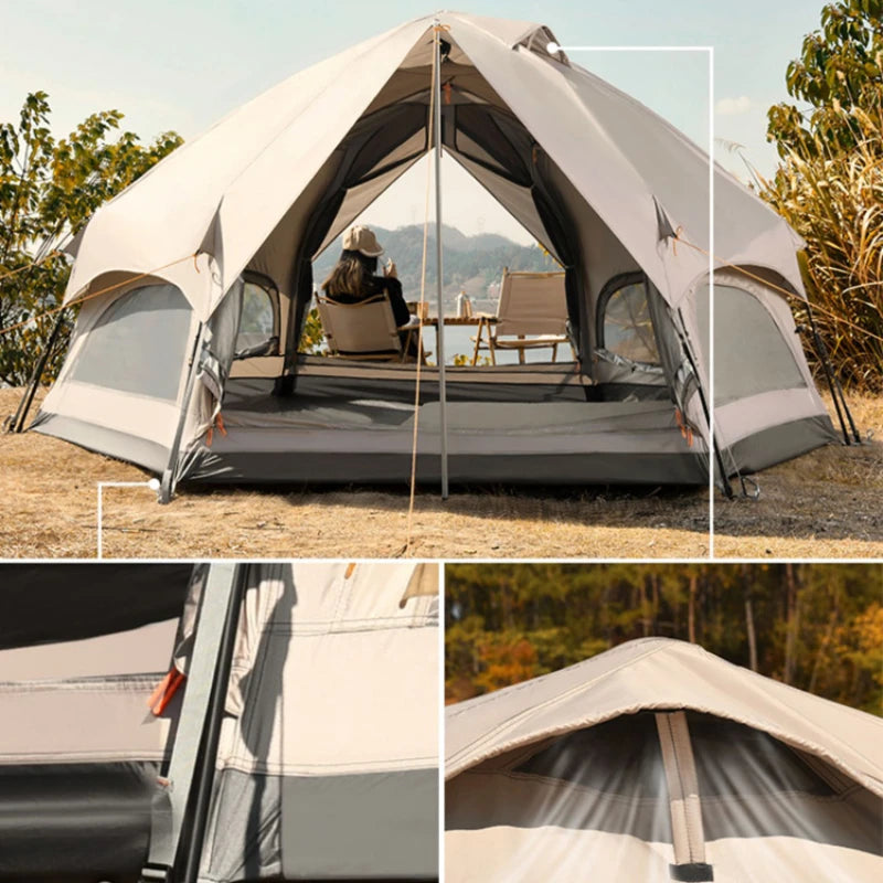 Hexagonal Mushroom Outdoor Tent Quick Open 3 4 5 6 Person Family UV Camping Mountaineering Car Self Driving Awning Beach Pergola