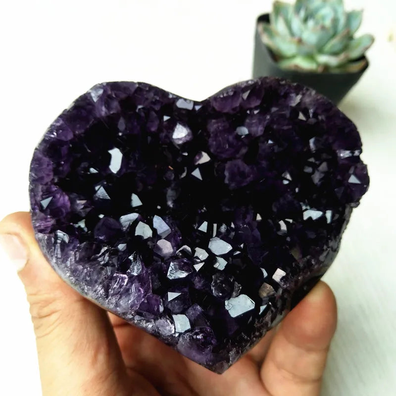 High Quality Uruguay Amethyst Geode Crystal Heart Natural Stone Quartz Cluster Room Decor Display Amethyste Pierre Naturelle