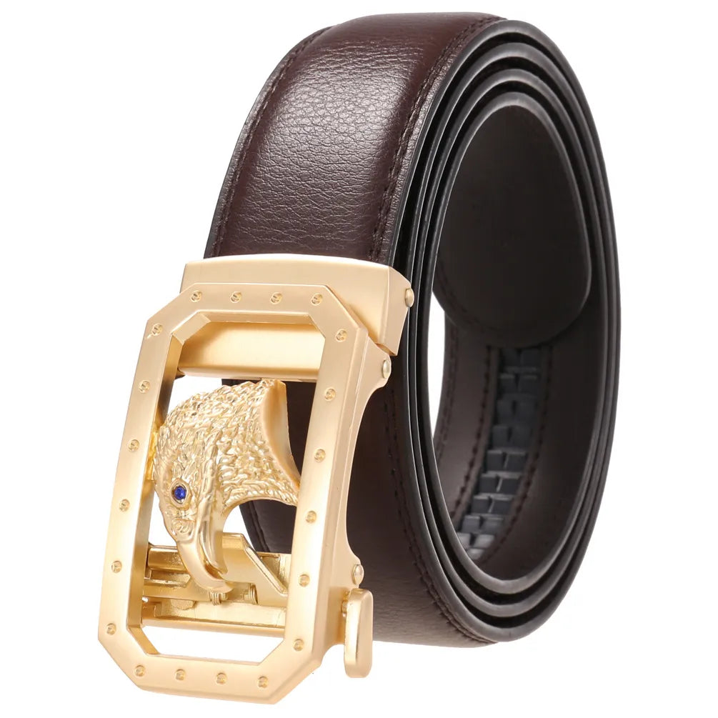 Designer Buckle Men Belts Genuine Leather Fashion Luxury Gift Formal Ceinture Homme Business Cowboy Waistband Trouser Ratchet