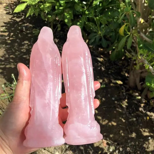18cm Natural Rose Quartz Madonna Virgin Mary Carving Crafts Healing Stone Fashion Home Ornaments Birthday Gift 1PCS