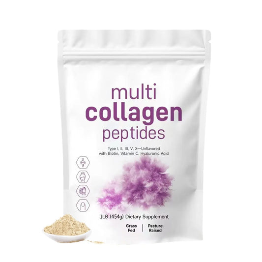 1LB Multi Collagen Protein Peptides Powder, Type I,II,III,V,X - Unflavored with Biotin 10000mcg,, Vitamin C, Hyaluronic Acid