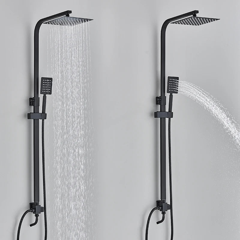 Chrome Black Bath Shower Wall Mount Rainfall Shower With Handheld Shower 2-way Shower Switch Bathroom Shower System