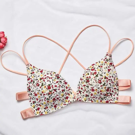 Women Flower Printed Bras Front Buckle Wireless Bralette Sexy Lingerie Comfort Push Up Floral Bras
