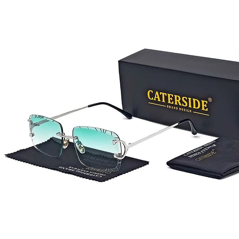 Caterside Rimless Square Sunglasses Men Gradient Trimmed Lenses Metal Frame Sun Glasses Punk Women UV400 Lunette De Soleil Homme