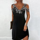 Women Summer Dress Lace Stitching Sling Mini Dress V-neck Cold Shoulder Sleeveless Slim Fit Short Dress Streetwear