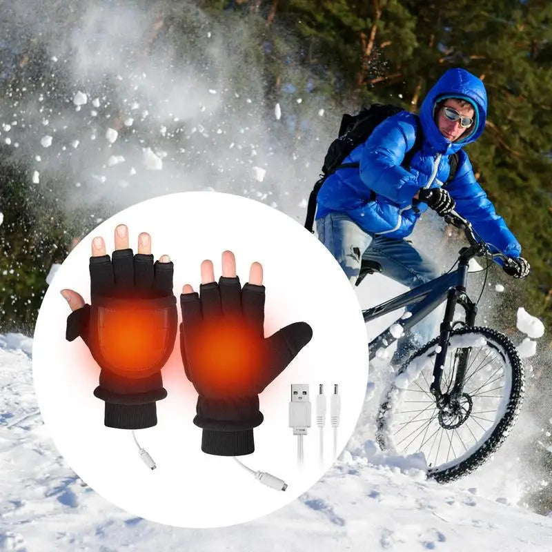 Winter Heated Gloves Adjustable Temperature Motorcycle Cycling Gloves USB Electric Heating Skiing Gloves Men Gants Chauffants