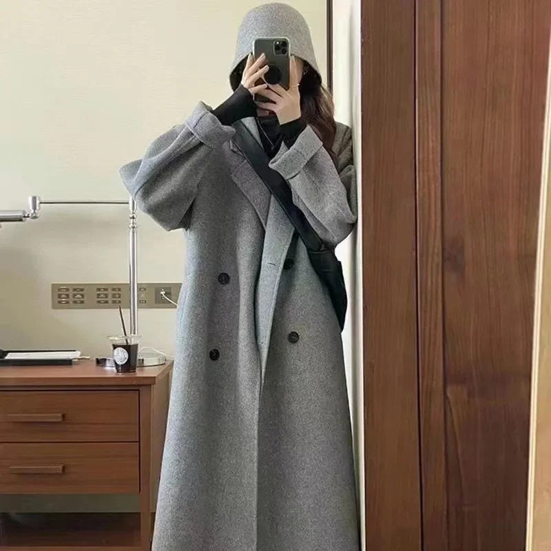 Women's Long Woolen Coat Elegant Loose Fit Autumn Winter New Style Korean Series Small Size Aired out Atmosphere Coat