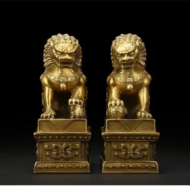 1pairs Feng Shui  Attracting Wealth Copper animal Lion Ornaments Home Living Room Bedroom Office Figurines