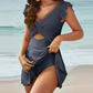 Women's One-piece Sexy Fashionable Ruffle Cross Hollow Out Skirt Beach Solid Color Block Swimsuit With Chest And No Steel