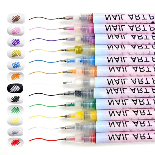 12pcs/Set Nail Art Graffiti Pen Nail Marker Drawing Abstract Lines Fine Detail Floral Design Waterproof Nail Painting tools