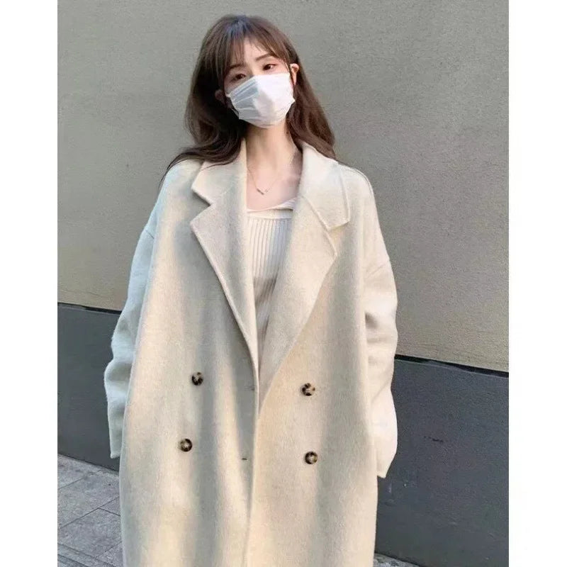 Women's Long Woolen Coat Elegant Loose Fit Autumn Winter New Style Korean Series Small Size Aired out Atmosphere Coat