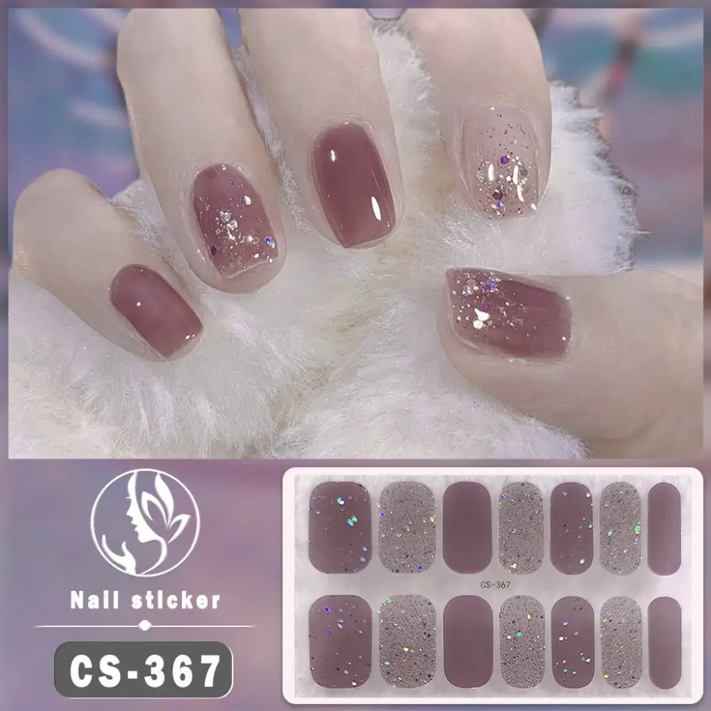 14Tips INS Trendy Foil Gel Nail Stickers Glittering Self-Adhesive Gel Full Nail Wraps Simple Gel Nail Decals DIY NAil Art Making