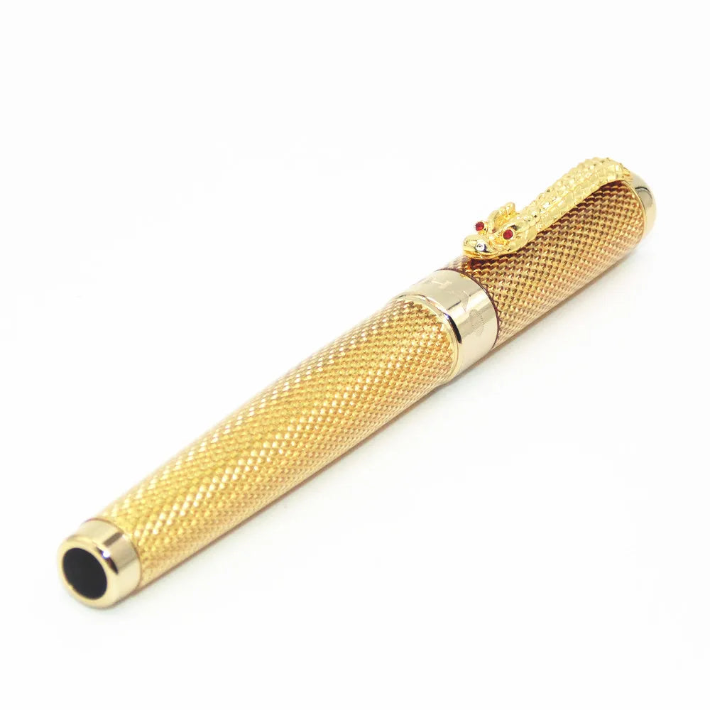 JINHAO Luxury Dragon Bright Gold squares Line Barrel Rollerball Pens Medium Nib New