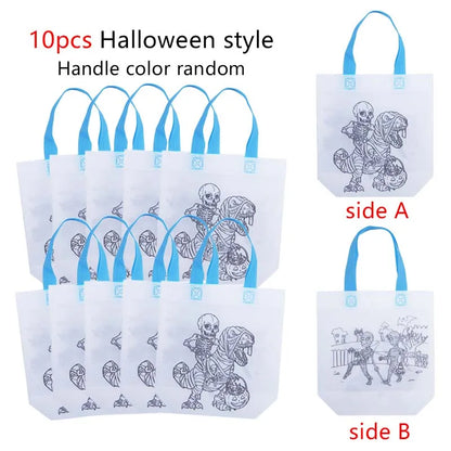 5/10pcs Festival Gift Bags Non Woven Fabric Christmas Halloween Easter Double Sided Graffiti Party Festival Tote Bag TMZ