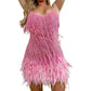 Women Sling Dress Sleeveless V Neck Tassels Feather Club Party Spring Short Summer Dress
