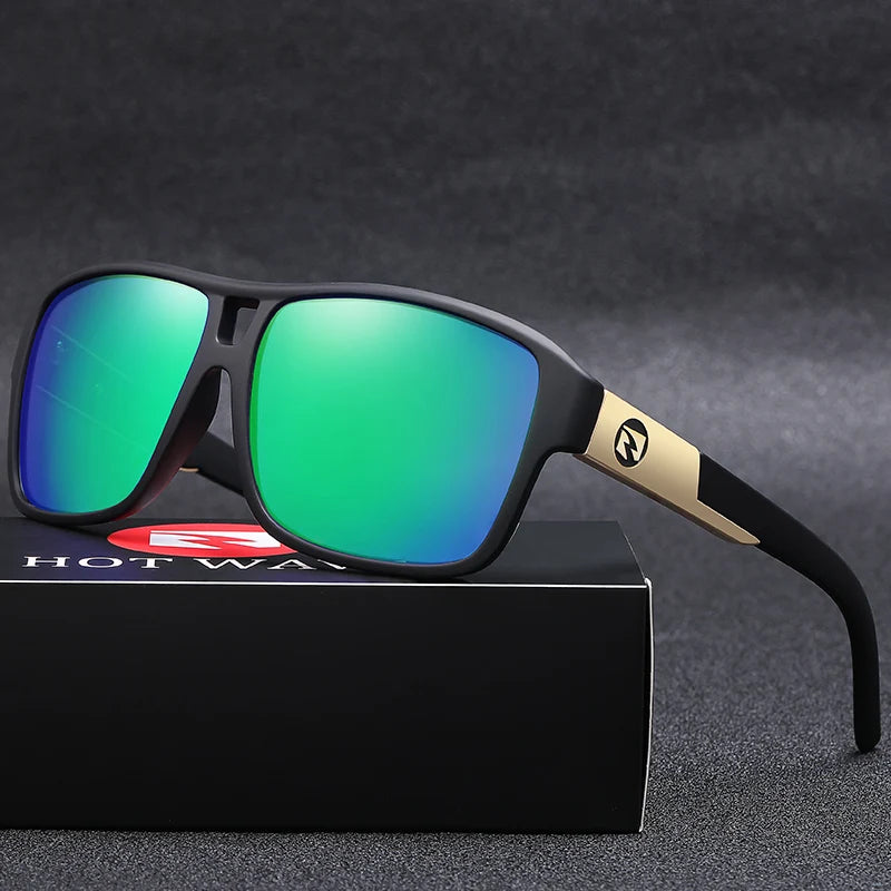 HOT WAVE Blue Mirror Sunglasses Men Polarized UV Ray Lense Eyewear Vintage Fashion Square Men's Sun Glasses HW08