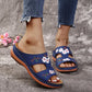 Women Slippers Embroider Flowers Leather Woman Sandals 2024 Outdoor Light Casual Wedges Slippers Slip on Summer Shoes for Women