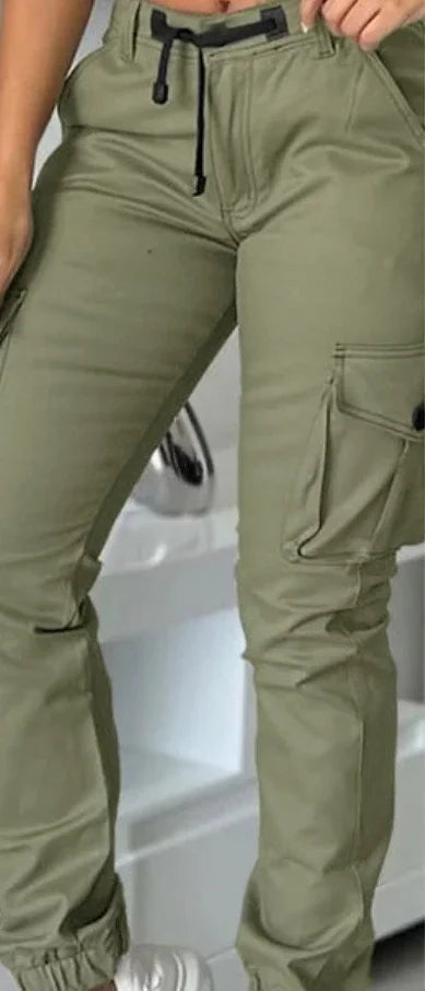 Women High Waist Multiple Pockets Design Cuffed Cargo Pants Slim Fit Trousers Pants Y2K