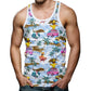Car Dinosaur Pattern Tank Tops For Men Coconut Tree 3D Printed Tees Summer Casual Loose Tops Street Sports Round Neck Vest