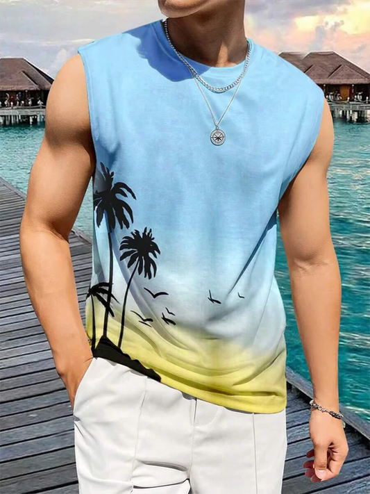 Summer Daily Casual Men's Tank Top Hawaiian Style Fish Print Men's Tank Top Seaside Party Men's Fashion Sleeveless T-shirt