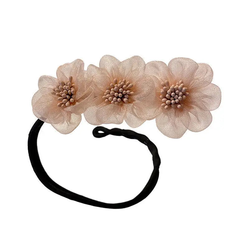 Women Bun Maker Maruko Hairstyles Elegant Bud Chiffon Flowers Making Long Tools Sweet Headband Hairbands Korean Hair Accessories