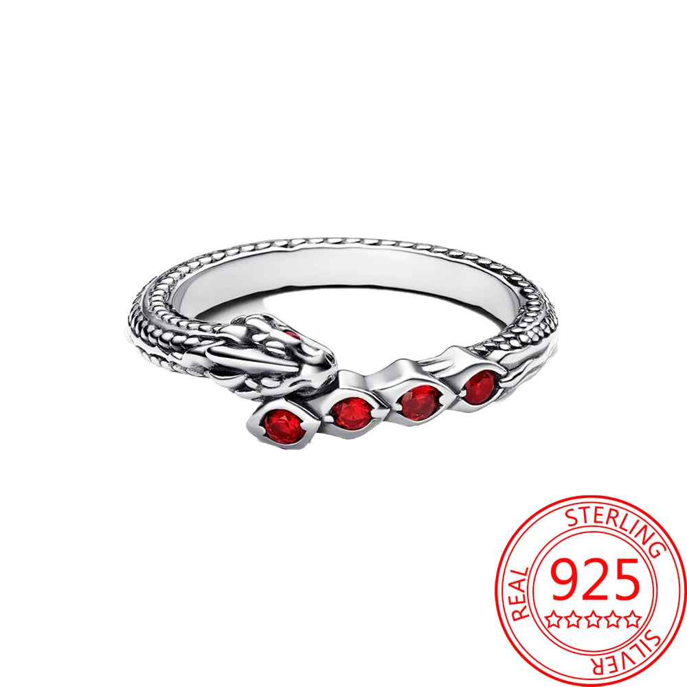 Game of Thrones 925 Sterling Silver Sparkling Red Zircon Dragon Ring Sexual Style Jewelry Worn At Parties