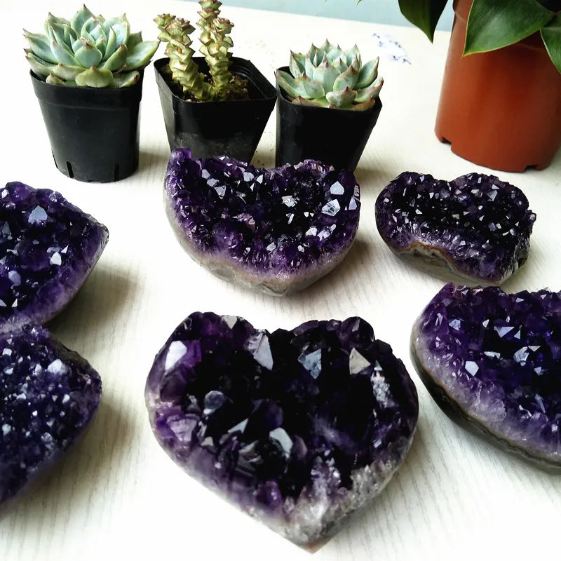 High Quality Uruguay Amethyst Geode Crystal Heart Natural Stone Quartz Cluster Room Decor Display Amethyste Pierre Naturelle