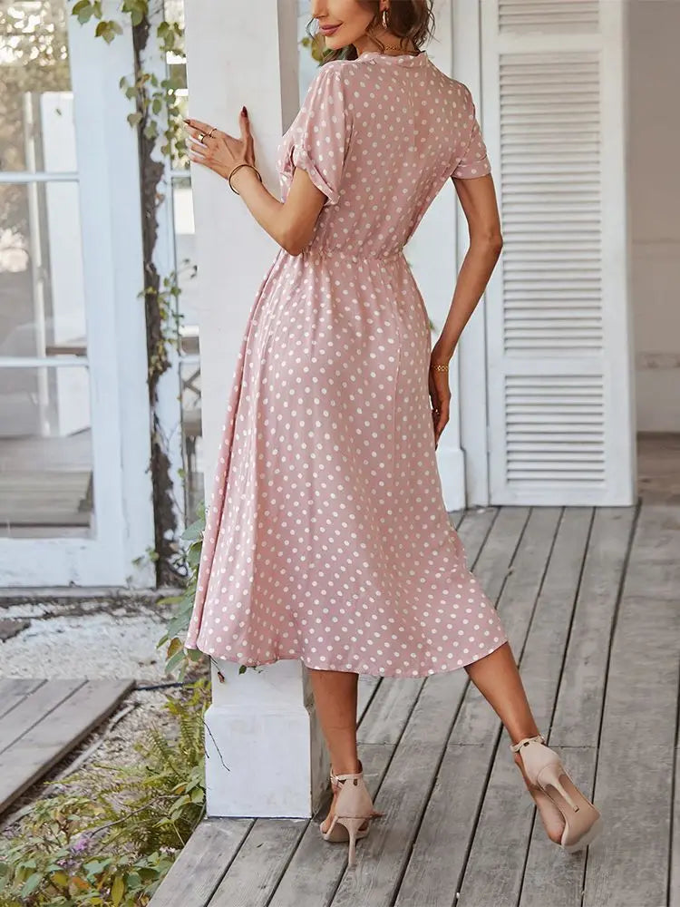 Ladies Polka Dot Print Shirt Dress Women Casual Midi Holiday Summer Dress Female Loose Women Beach Dress Sundress Robe Vestidos