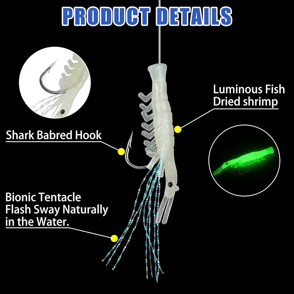 15Pcs=3Packs Saltwater Luminous Shrimp Fishing Live Bait Rigs Small fish Fishing Lure Glow Mackerel Trout fishing hook rigs