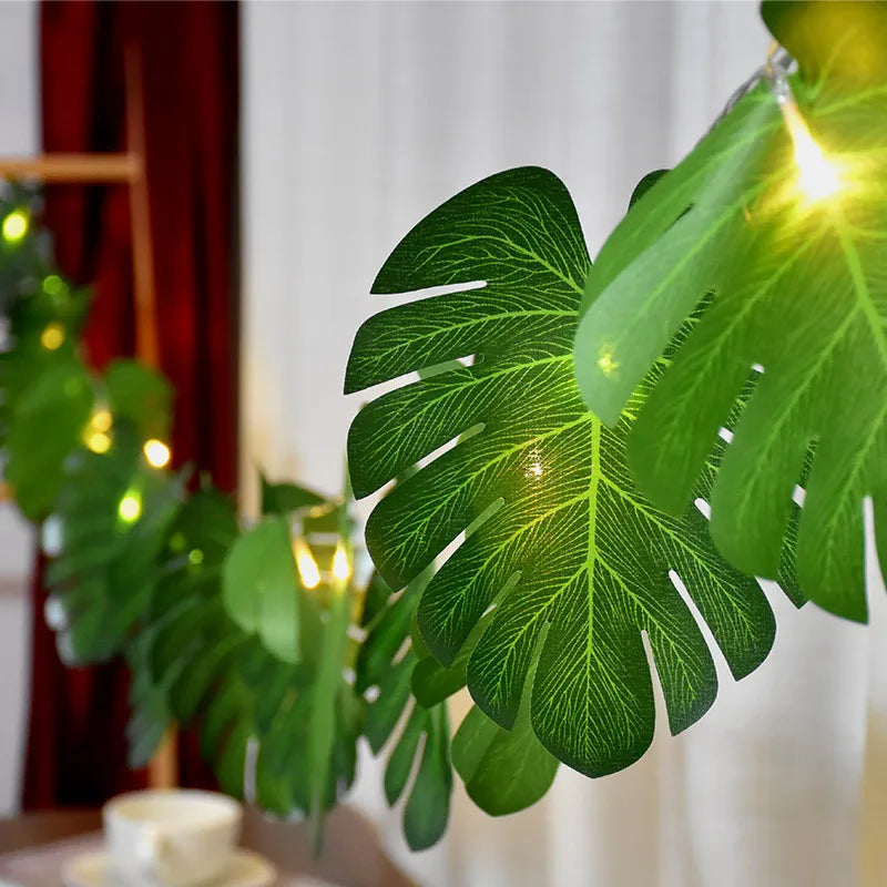 1.5/3M Artificial Turtle Leaves LED String Lights Tropical Palm Leaves Garland Lamp Hawaiian Luau Beach Wedding Party Decoration