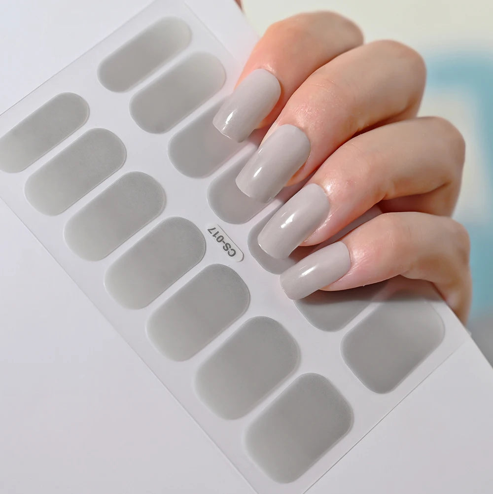 14Tips Nail Patch Baking-Free Gel Nail Sticker Long-Lasting Solid Color&Gradient Adhesive Nail Wraps DIY Nail Art Manicure Decor