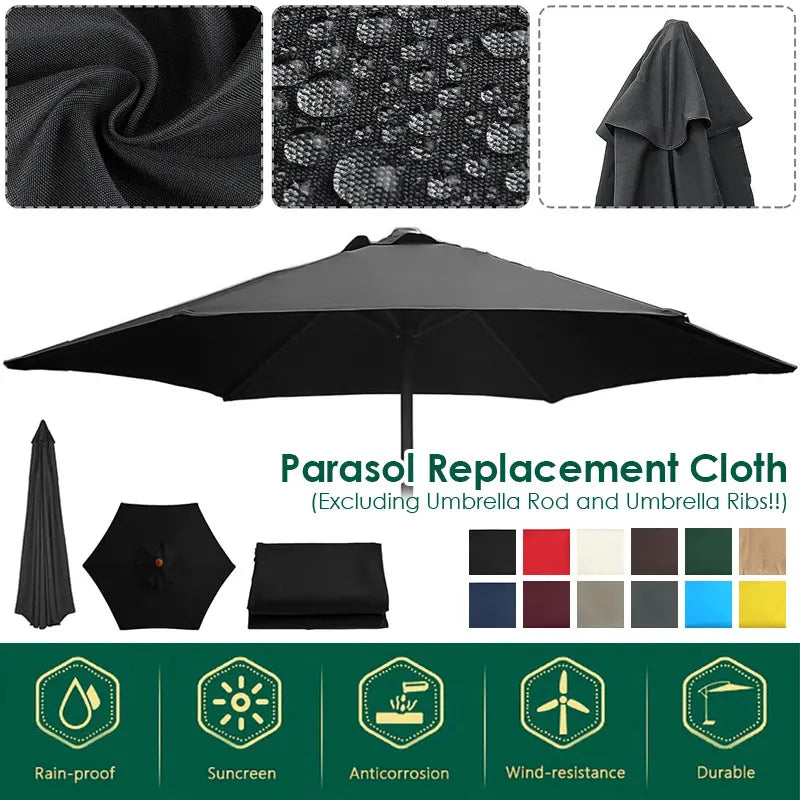 Garden Parasol Replacement Cloth Rainproof Sunshade Canopy Patio Waterproof Cloth for Outdoor Activities Picnic Camping