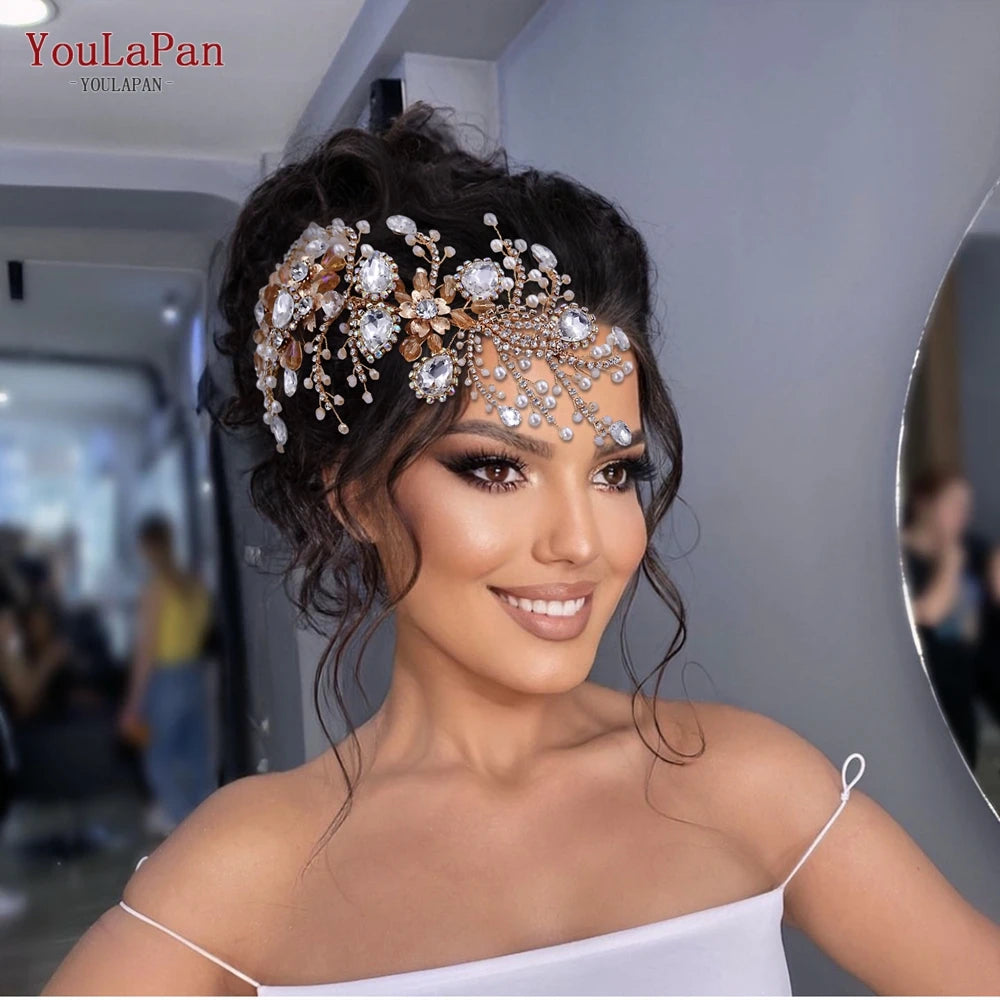 YouLaPan HP453 Trendy Bridal Headband Wedding Crown Hair Accessories Bride Hair Ornaments Crystal Headdress Prom Tiara for Women