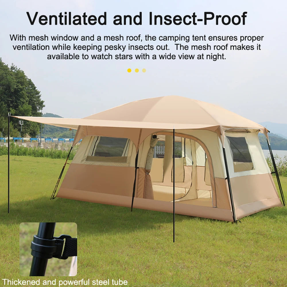 Travel Camping Tent with 2 Rooms Large Family Cabin Tent Breathable and Rainproof for 8-12 Persons Hiking Backpacking Beach