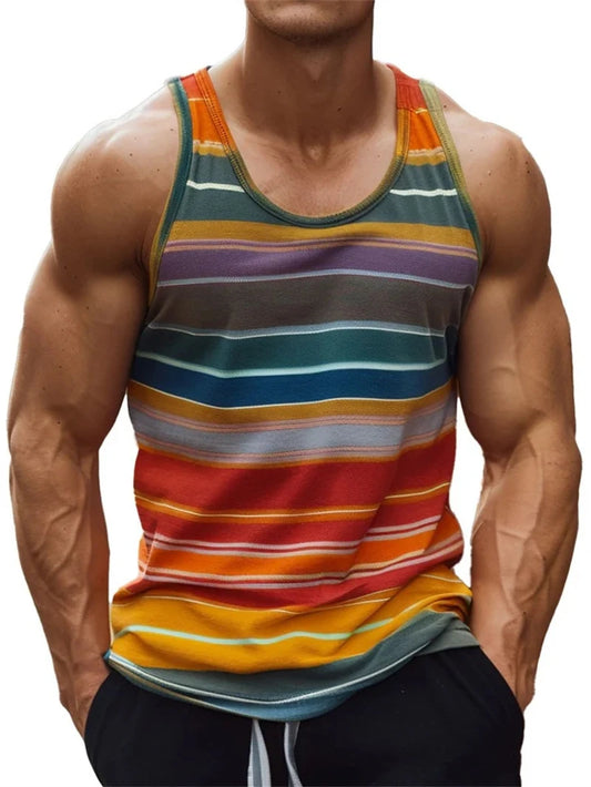 Stripe Colours 3d Printed Tank Top For Men Summer Classic Gym Fitness T-Shirt Street Sports Running Sleeveless Tees Tops Vest