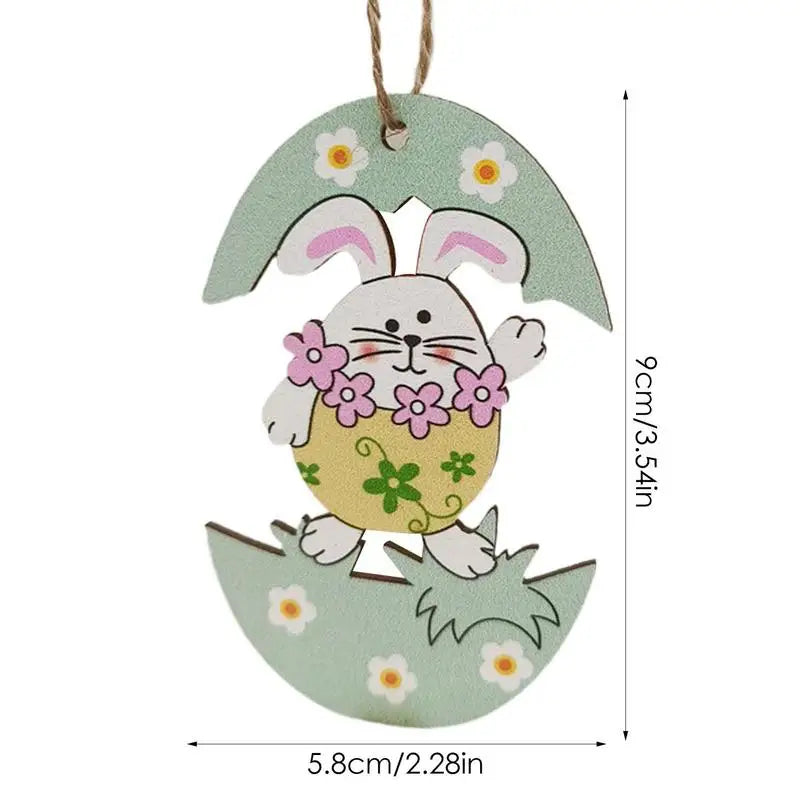 Wooden Easter Bunny Pendant Easter Egg Bunny Hanging Ornaments Lovely Rabbit Flat Hanger Colorful Easter Wall Art For Front