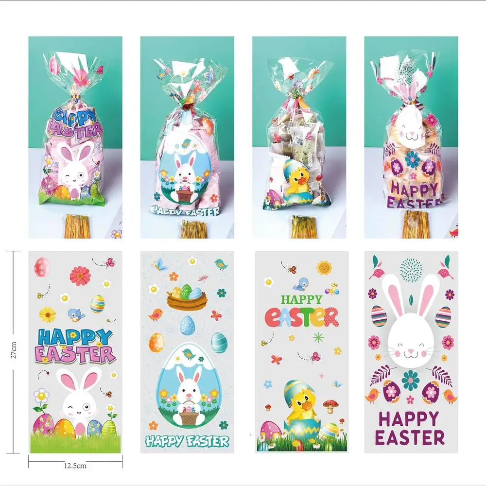 50pcs Cute Rabbit Ear Candy Bags Easter Party Gift Cookie Chocolate Packaging Bag 2025 Happy Easter Party Decoration Supplies