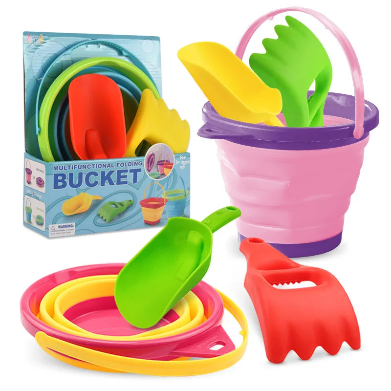 Children Beach Bucket Foldable Sand Toy Portable Play Summer Beach Water Game Telescopic Bucket Kids Toys Multi Purpose Storage