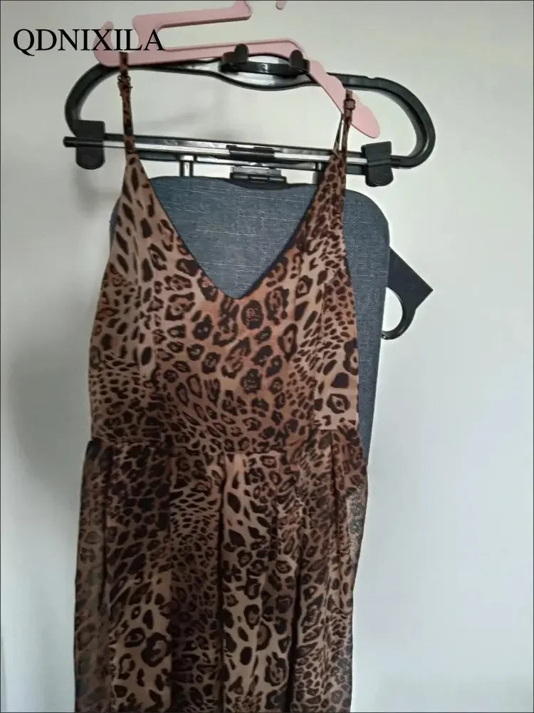 Dresses for Women 2024 New in Summer Dress Fashion and Sexy Leopard Print V-neck Suspender Long Dresses Elegant Party Dresses