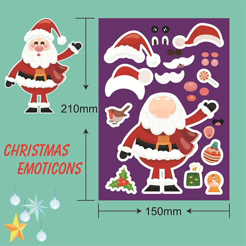 Christmas Stickers for Kids DIY Santa Snowman Christmas Tree Make A Face Stickers Party Game Activities Goodie Bag Filler Gifts