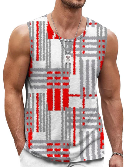 Vintage Striped Graphic Tank Tops For Men Fashion Casual Summer Sleeveless 3D Printed Vest Loose Crew Neck Quick Dry Sports Tees