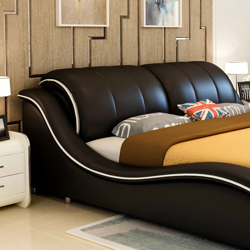 Genuine Leather Bed Frame Rectangle Upholstered Camas Double beds Designer lit 2 Personnes  Bedroom(size,color can be customized