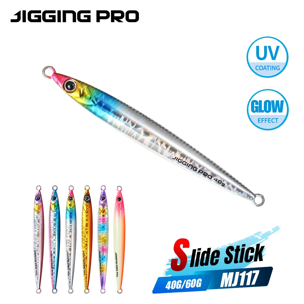 JIGGING PRO 40g 60g Slide Stick Metal Jig Shore Jigging Lure Saltwater Fishing Bait Tuna Kingfish Mackerel