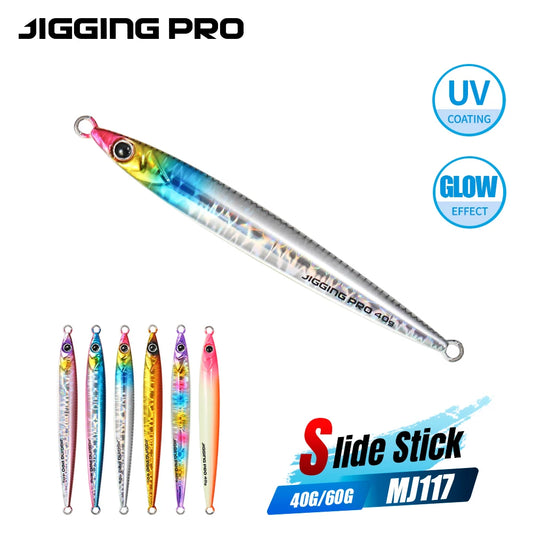 JIGGING PRO 40g 60g Slide Stick Metal Jig Shore Jigging Lure Saltwater Fishing Bait Tuna Kingfish Mackerel